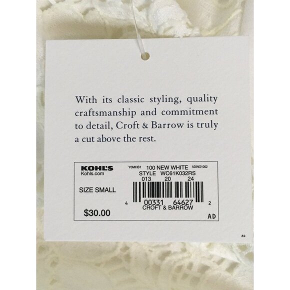 Croft and Barrow Women Top Size Small White with Floral Lace Front Short Sleeves - Picture 8 of 16